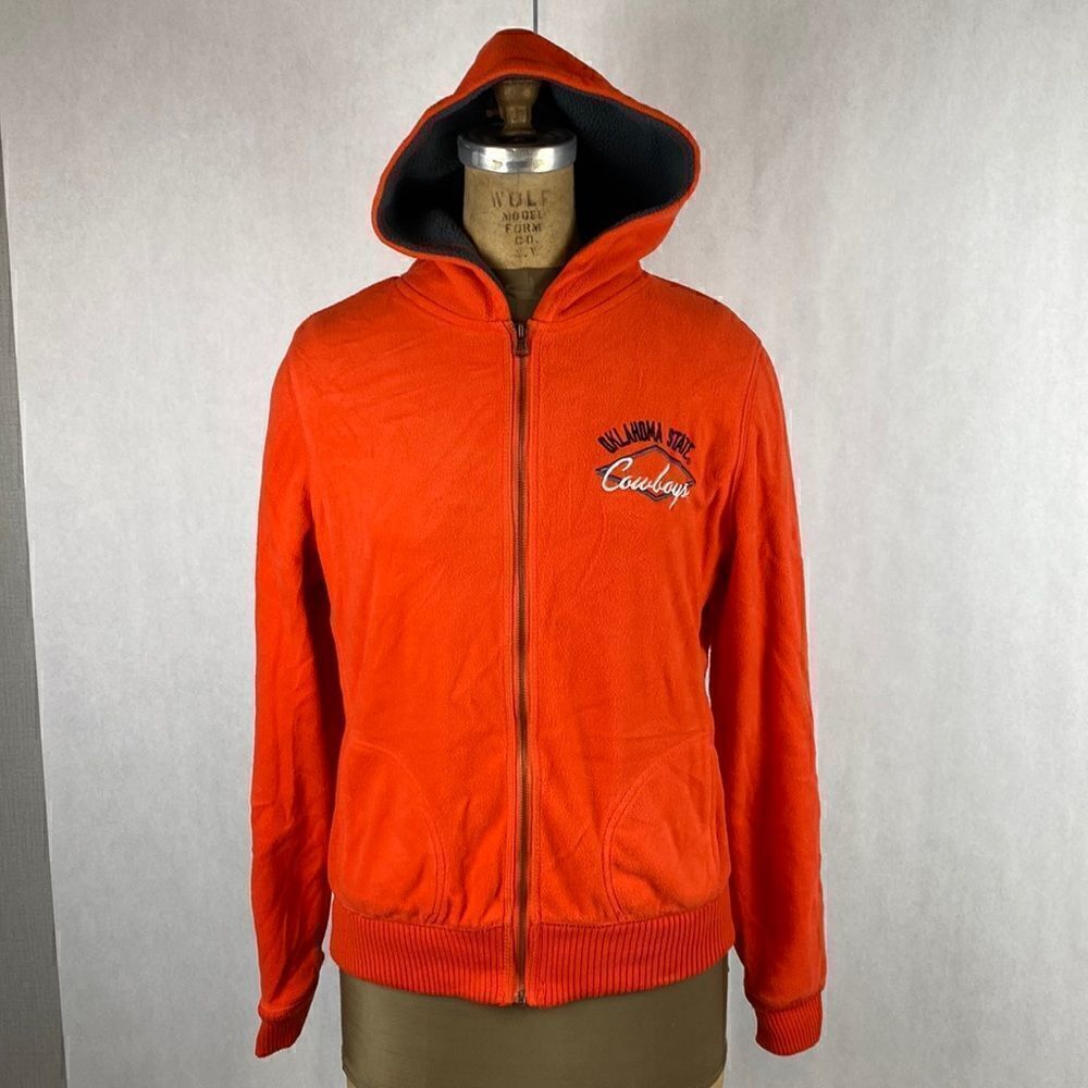 OSU Cowboys Fleece Jacket Large Hood Full Zip Orange  Oklahoma State University